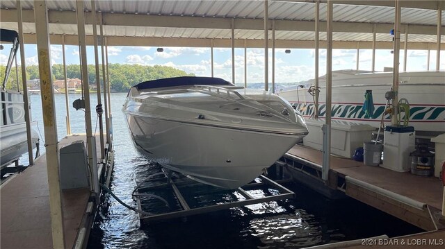 dock area with a water view