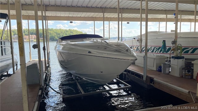 dock area with a water view