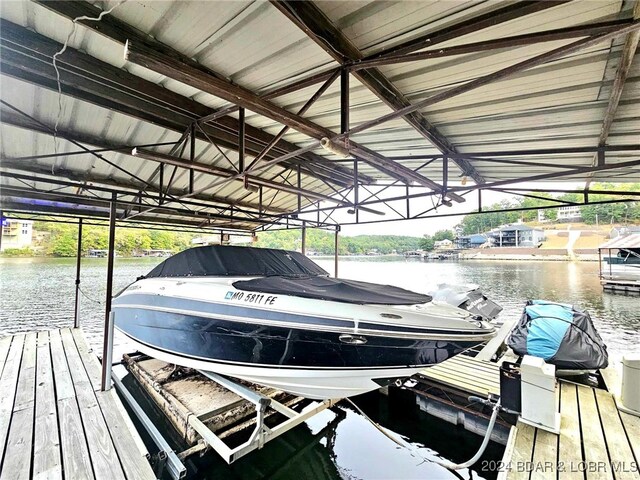 dock area with a water view