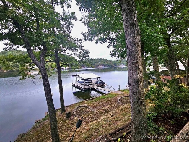 view of dock with a water view