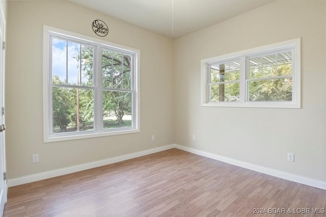 empty room with wood finished floors, a wealth of natural light, and baseboards