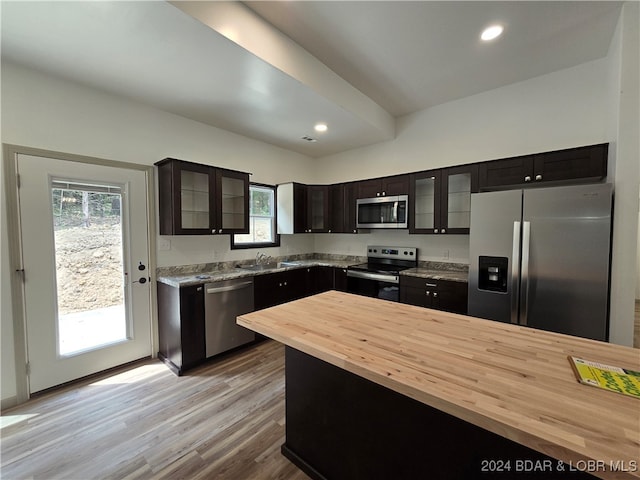 kitchen featuring a wealth of natural light, stainless steel appliances, sink, and light hardwood / wood-style floors