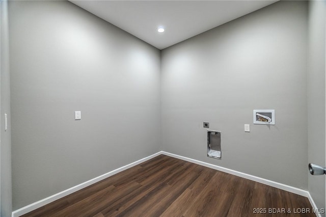 washroom with washer hookup, dark wood-type flooring, and hookup for an electric dryer