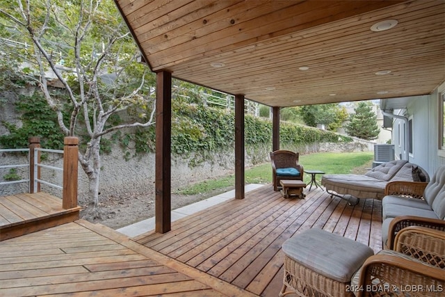 wooden terrace with central air condition unit