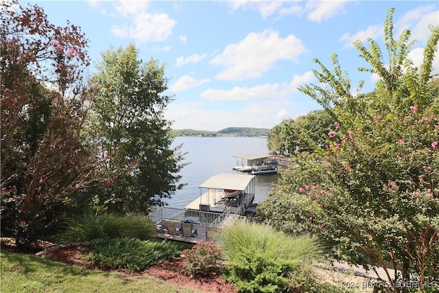 view of dock with a water view