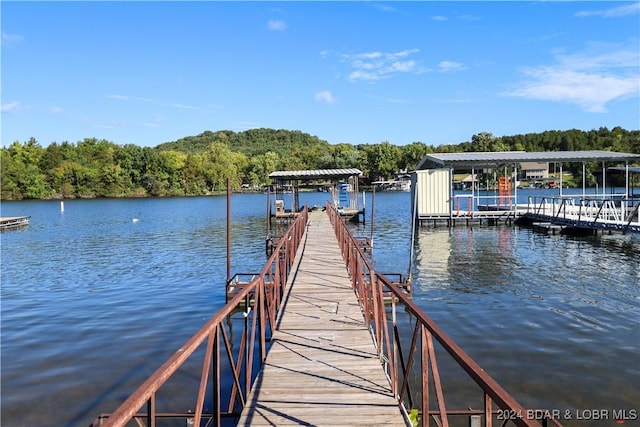 view of dock with a water view