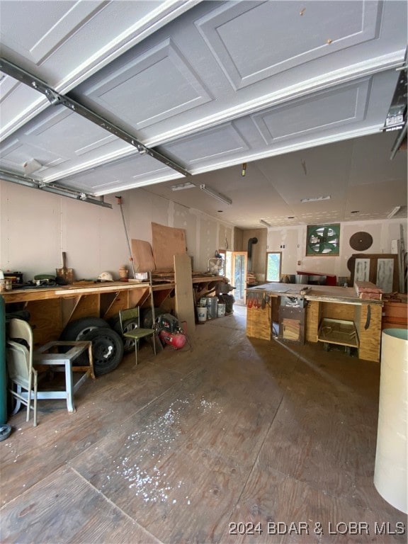 garage featuring a workshop area