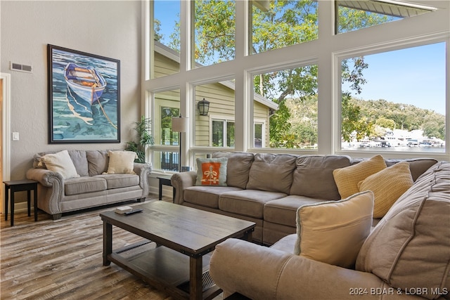 living room with hardwood / wood-style flooring