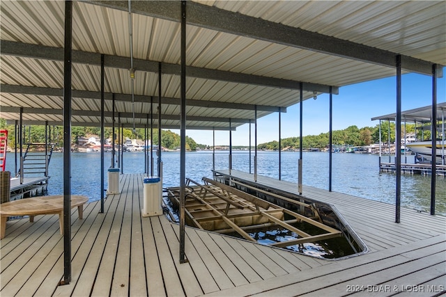 view of dock with a water view