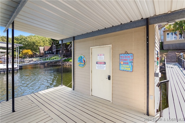 view of dock with a water view