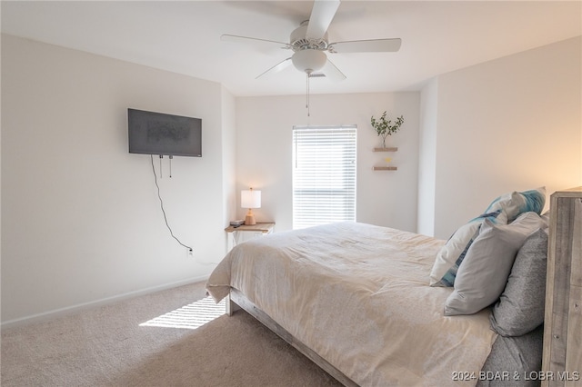 bedroom featuring carpet floors and ceiling fan