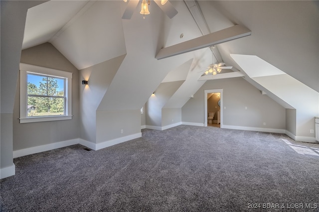 bonus room featuring ceiling fan and carpet floors