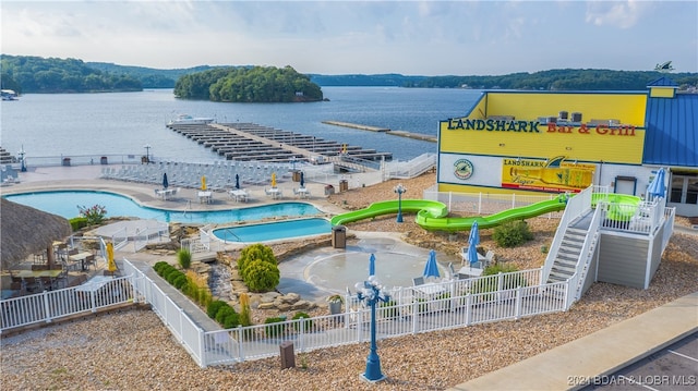 aerial view with a water view