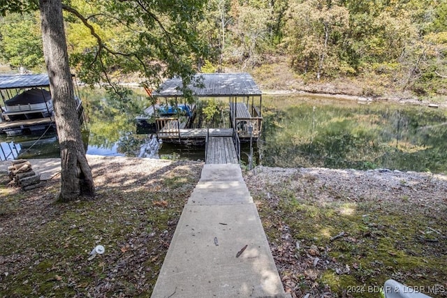 view of dock featuring a water view