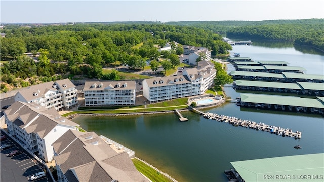 aerial view featuring a water view