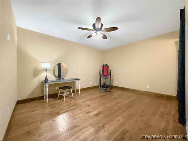 office area featuring ceiling fan and wood-type flooring