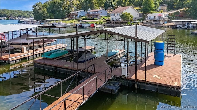 view of dock with a water view