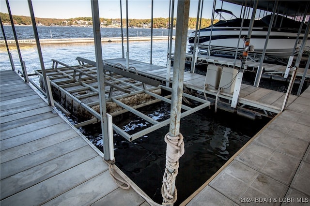 dock area with a water view