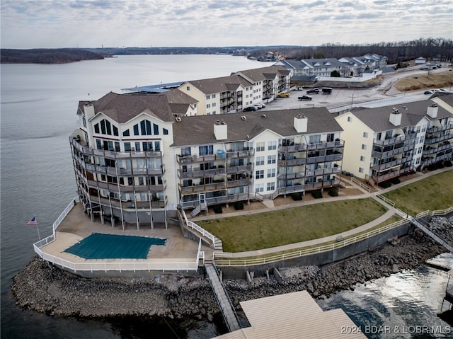 aerial view featuring a water view