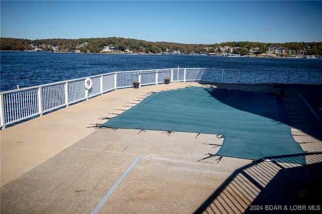 exterior space with a water view