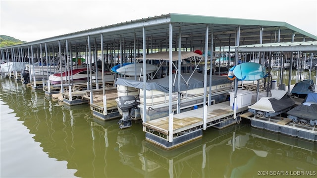 view of dock with a water view