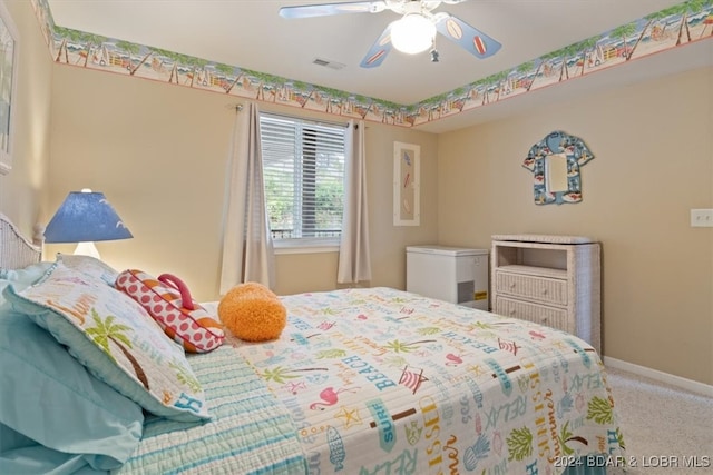 bedroom with carpet flooring and ceiling fan