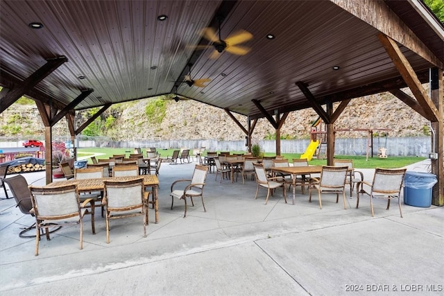 view of patio with ceiling fan