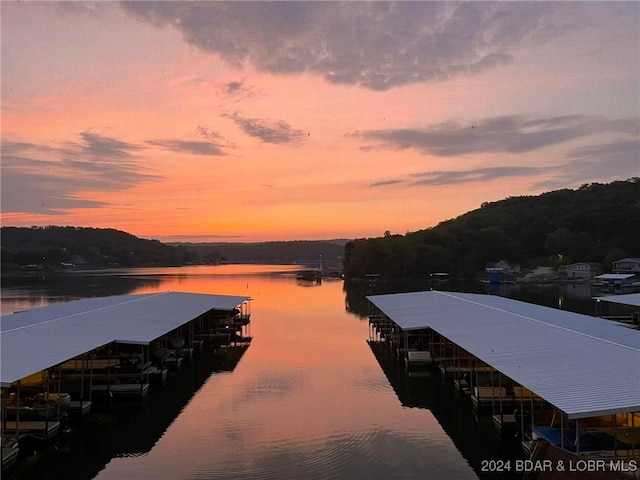 view of dock with a water view