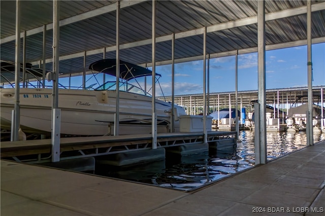 view of dock with a water view