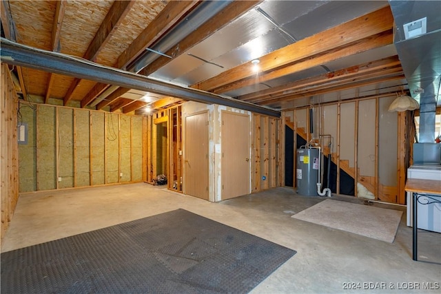 basement featuring electric water heater