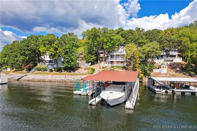 dock area featuring a water view