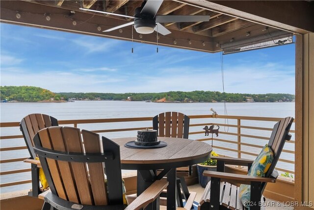 701 Cedar Rd Unit 1B, Lake Ozark, MO 65049 - exterior space featuring a water view and a ceiling fan