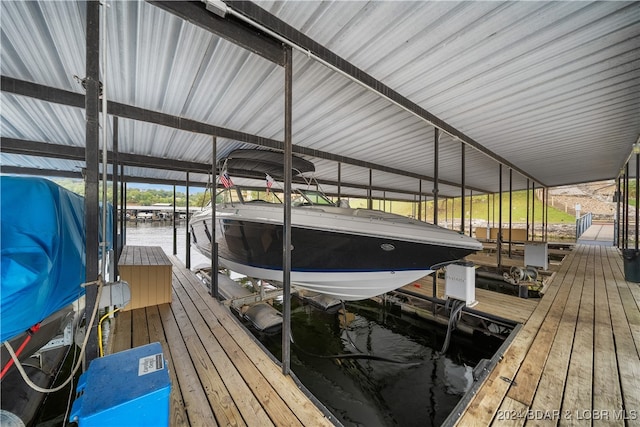 dock area with a water view