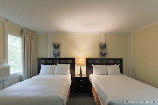 bedroom featuring multiple windows and carpet flooring