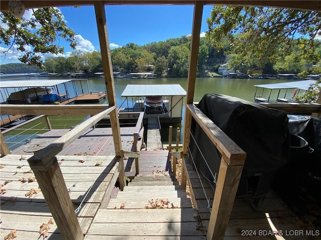 1735 Lick Creek Rd, Edwards, MO 65326 - dock area with a water view and boat lift