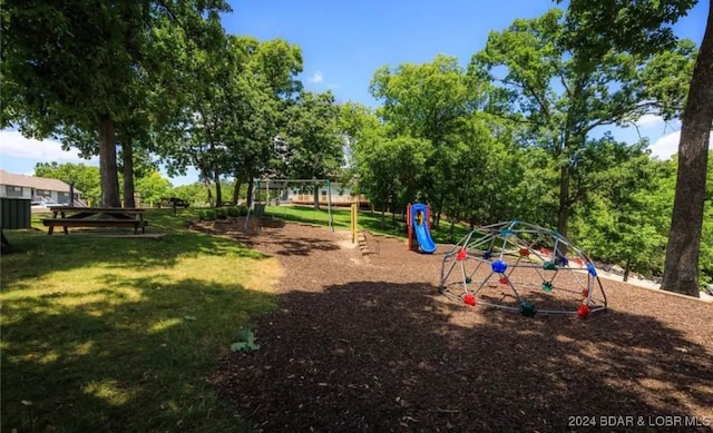 view of play area with a yard