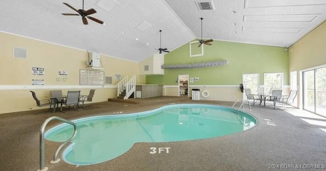 view of pool featuring ceiling fan