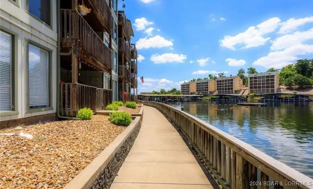 dock area featuring a water view