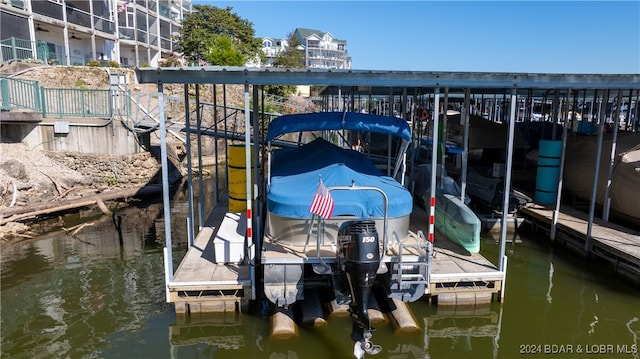 view of dock with a water view