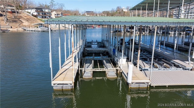 view of dock with a water view