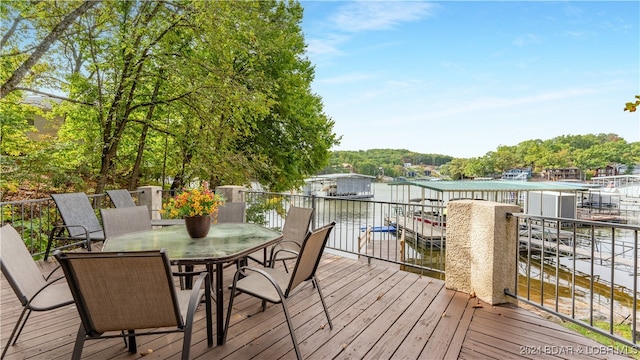 deck with a water view