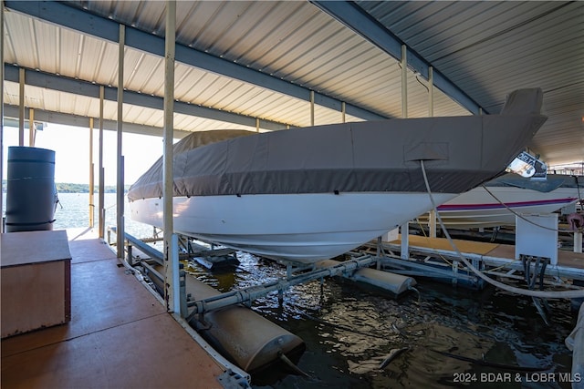 dock area with a water view