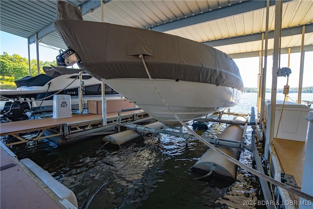 view of dock with a water view