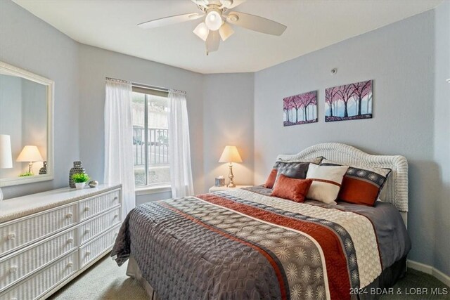 bedroom featuring carpet flooring and ceiling fan