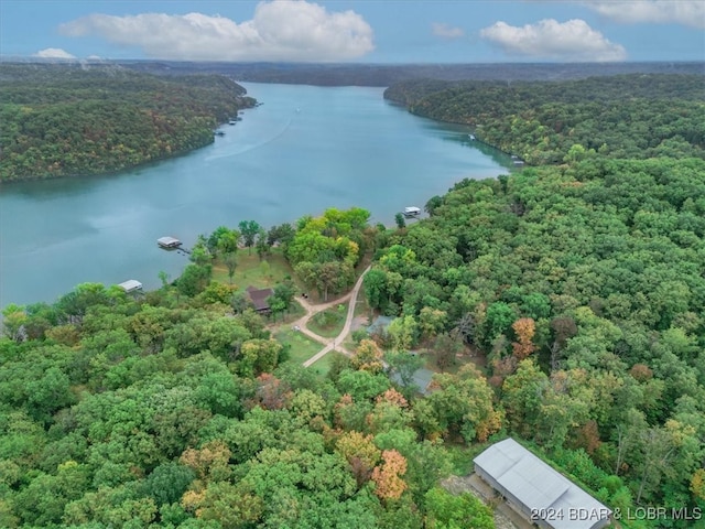 aerial view featuring a water view