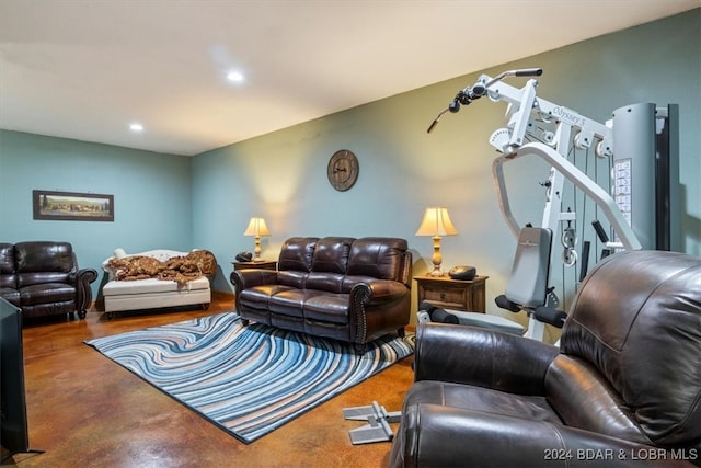 living room with concrete flooring