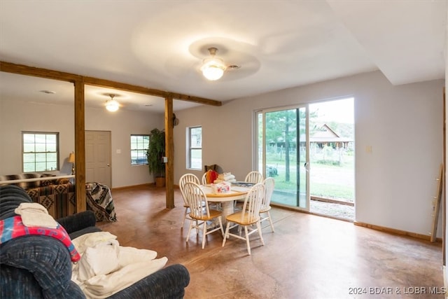 dining room featuring ceiling fan