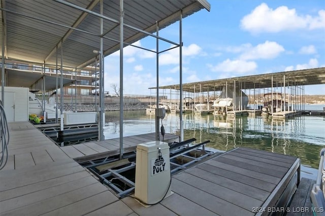 dock area with a water view