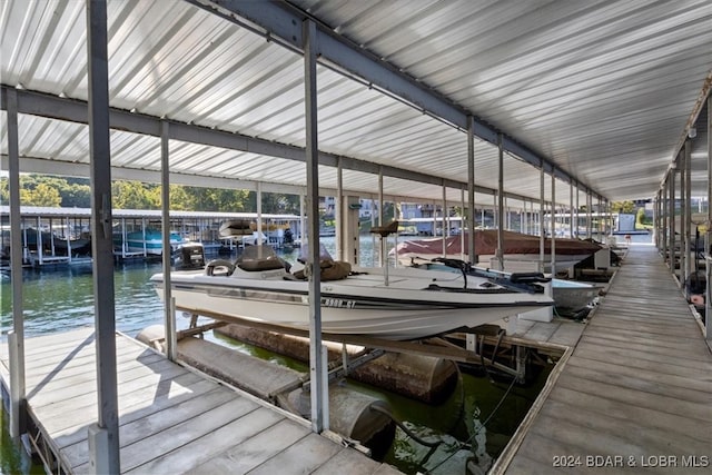 dock area with a water view