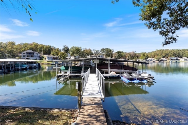 view of dock with a water view